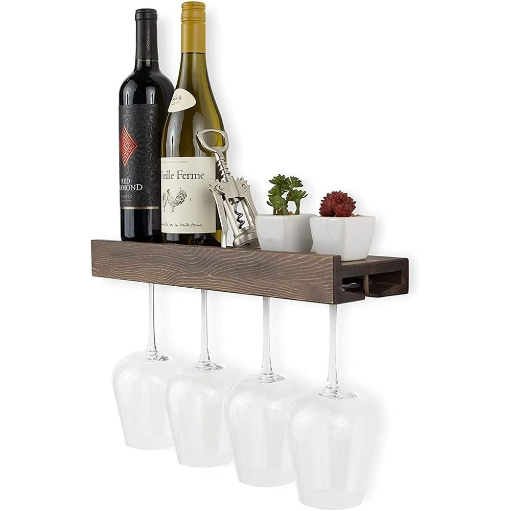 Wine Rack Wall Mount - Wall Mounted Wood Floating Wine Bottle