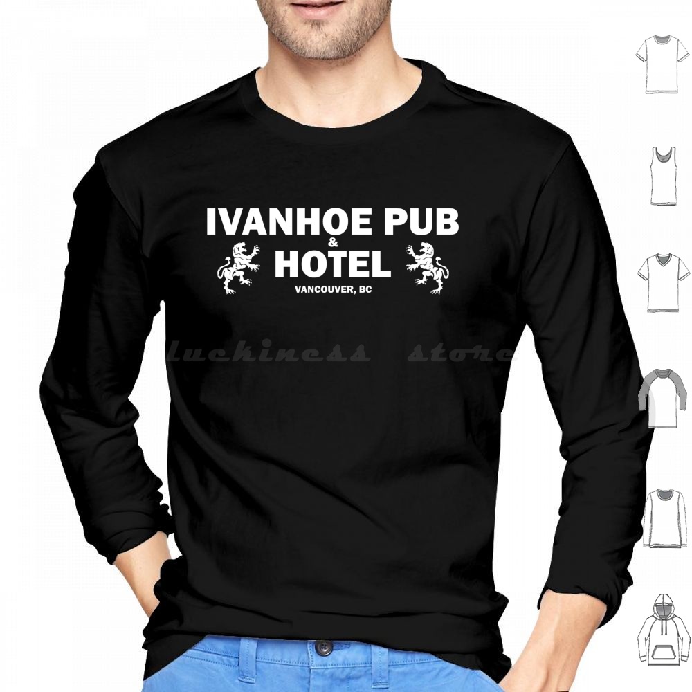 Wine Beer Logo - Ivanhoe Pub-White On Black Hoodies Long