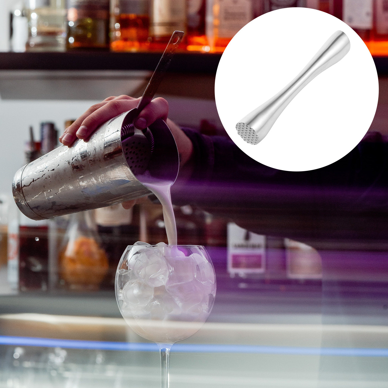 Muddler Cocktail Bar - Professional Stainless Steel Ice Muddler Ergonomic