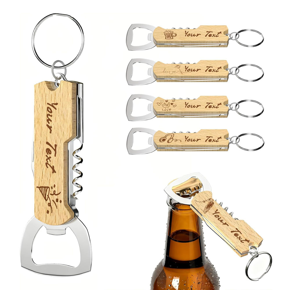 Wine Beer Bottle - Custom Engraved Logo Bottle Opener Keychain
